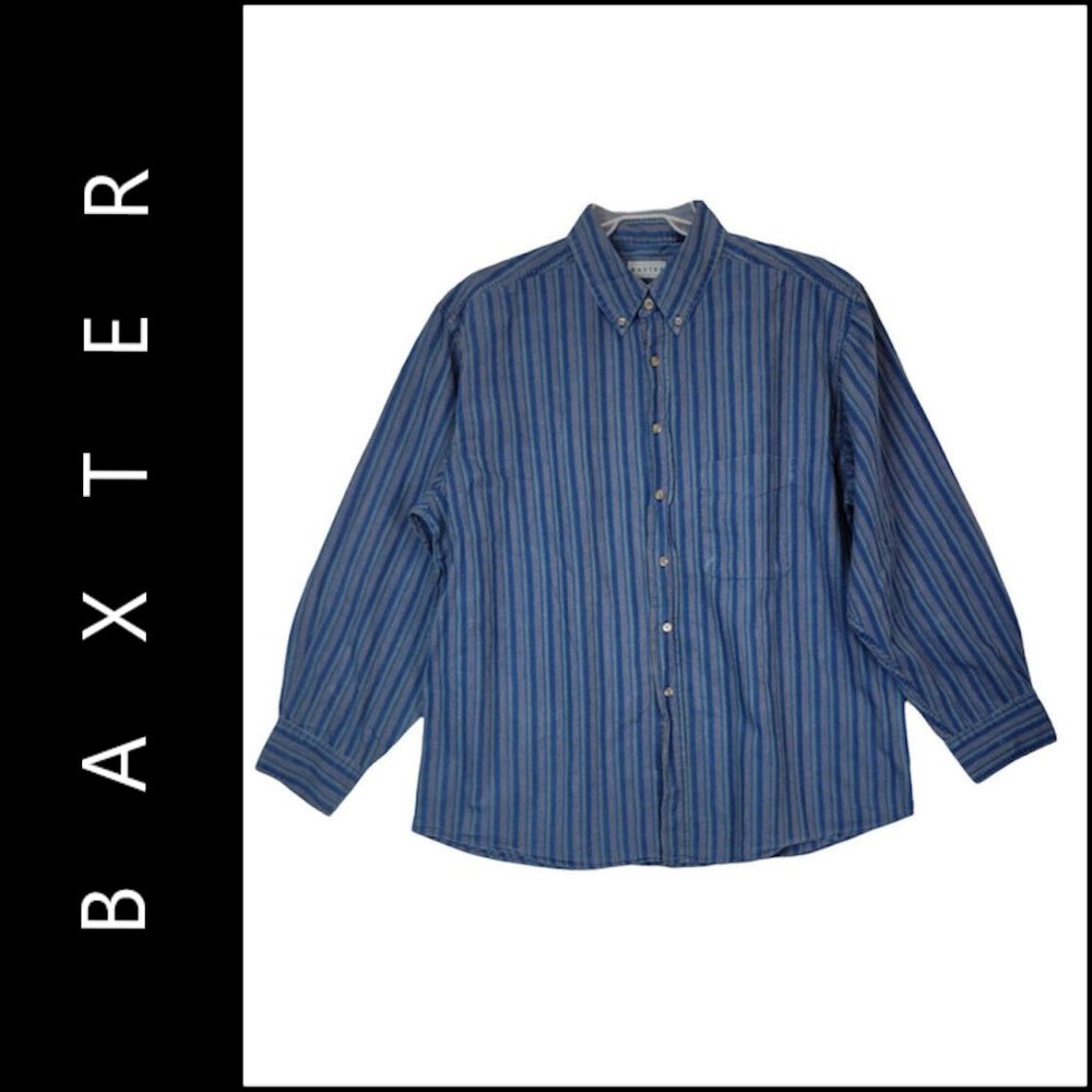 Baxter Mens Button-Up Long Sleeve Stripe Cotton Dress Shirt Size XL